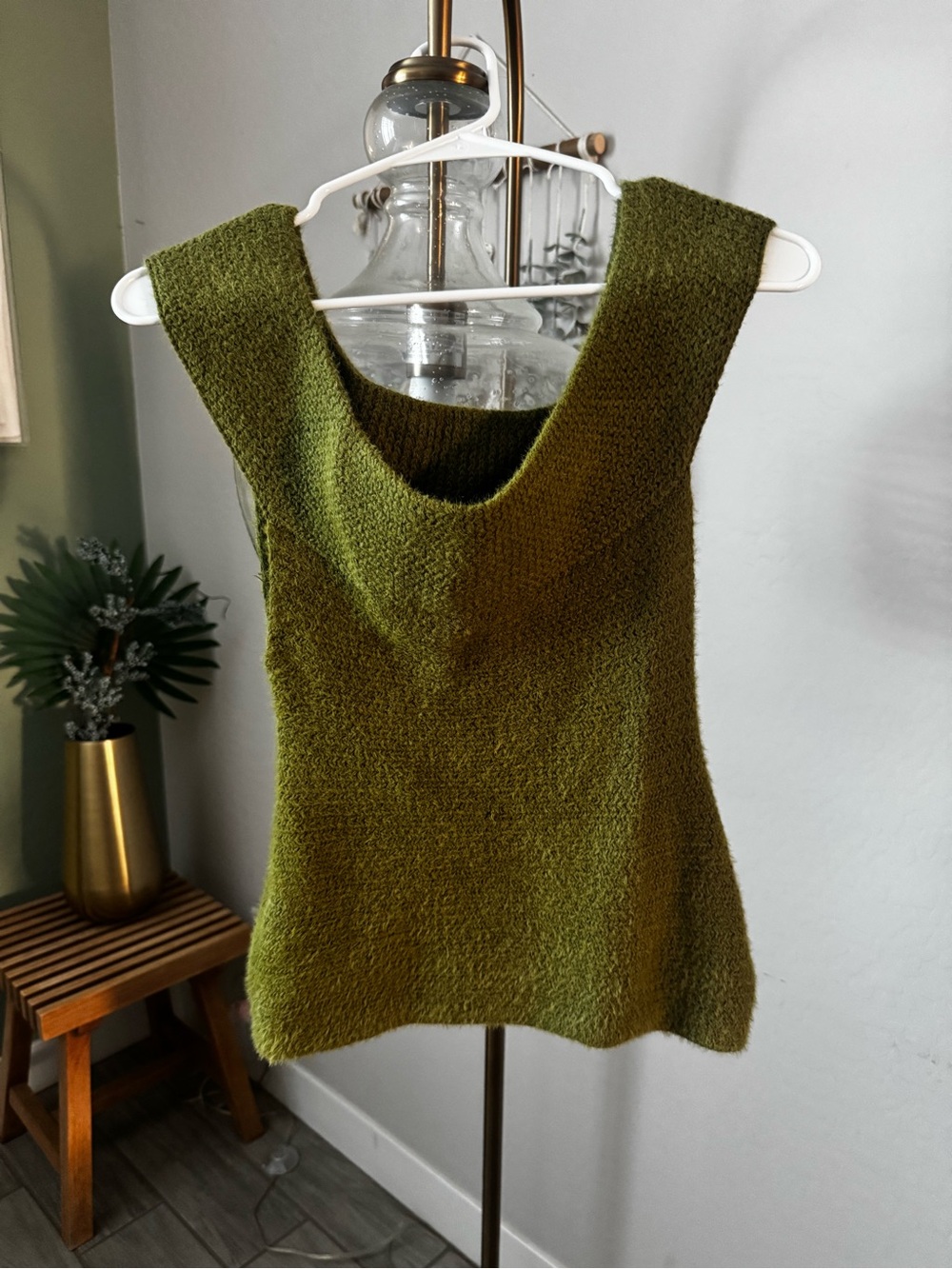 Final price Fashion Nova Olive Green V-Neck Knit Tank Sweater